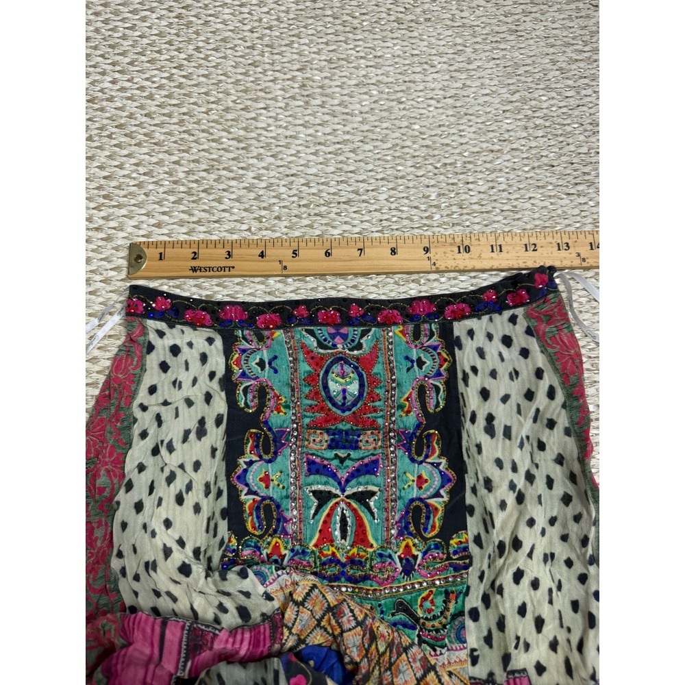Camilla Silk Embellished Patchwork Maxi Skirt XS Bohemian boho indie ren faire - Picture 7 of 11